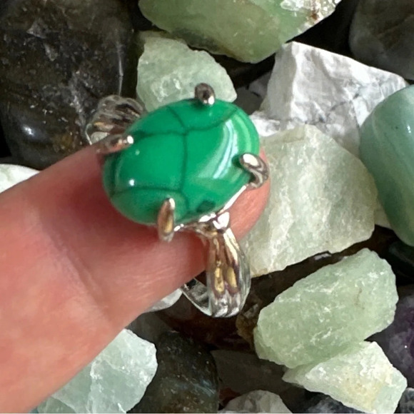 Green turquoise western silver gem ring/ - Picture 2 of 7